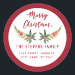 レッドホリーモダンスクリプトMerry Christmas ラウンドシール<br><div class="desc">メリー・モダンクリスマス・ホリーの脚本。魅力的なモダンプロフェッショナルデザインとコンテンポラリーtouch。エレガンスとスタイルのtouch。カスタマイズモノグラムのイニシャル、名前とアドレスの詳細。</div>