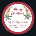 レッドホリーモダンスクリプトMerry Christmas ラウンドシール<br><div class="desc">メリー・モダンクリスマス・ホリーの脚本。魅力的なモダンプロフェッショナルデザインとコンテンポラリーtouch。エレガンスとスタイルのtouch。カスタマイズモノグラムのイニシャル、名前とアドレスの詳細。</div>