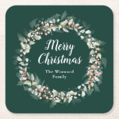 レッドホリーリースメリークリスマス スクエアペーパーコースター (正面)