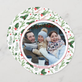 レッドホリー離れズクリスマスファミリーフォトホリデー 招待状