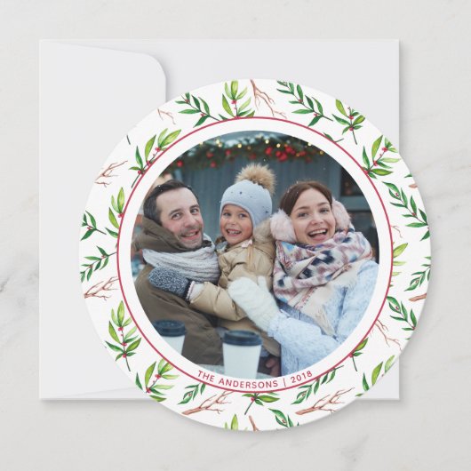 レッドホリー離れズクリスマスファミリーフォトホリデー 招待状 (正面)