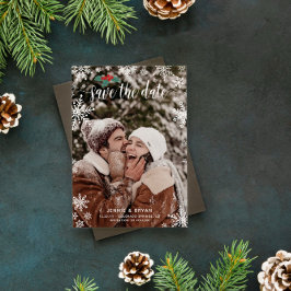 レッドホリー雪の結晶ビッグフォトクリスマス結婚ズ セーブザデート