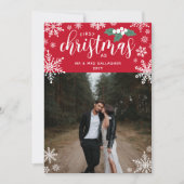 レッドホリー雪片1stクリスマスフォト結婚したー シーズンカード (正面)