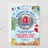 レッドホワイトおよびブルーメモリアルデーBBQプールパーティー 招待状 (正面)