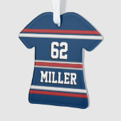 レッドホワイトとブルーのスポーツジャージーの名前と番号 オーナメント (正面)