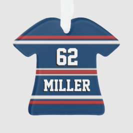 レッドホワイトとブルーのスポーツジャージーの名前と番号 オーナメント