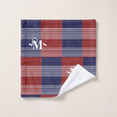 レッドホワイトとブルーのテーマスター&ストライプモノグラム バスタオルセット (ウォッシュタオル)