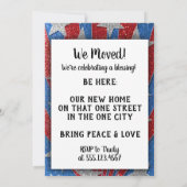 レッドホワイトとブルー引っ越しました引っ越し祝いパーティーBBQ 招待状 (裏面)