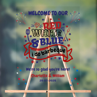 レッドホワイトとブルー私はBBQカップルブライダルシャワー アクリルサイン