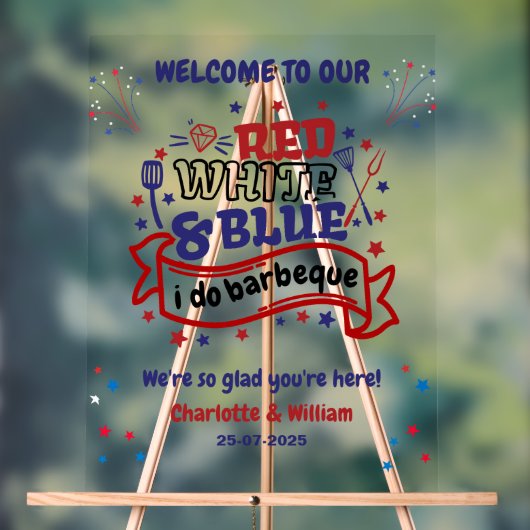 レッドホワイトとブルー私はBBQカップルブライダルシャワー アクリルサイン (ニュートラル)