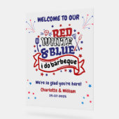 レッドホワイトとブルー私はBBQカップルブライダルシャワー アクリルサイン (傾斜)