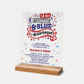 レッドホワイトとブルー私はBBQカップルブライダルシャワー アクリルサイン (傾斜)