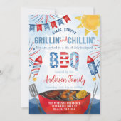 レッドホワイトとブルー4thの7月バックヤードBBQパーティー 招待状 (正面)