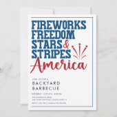 レッドホワイトとブルーBBQパーティの招待状 招待状 (正面)