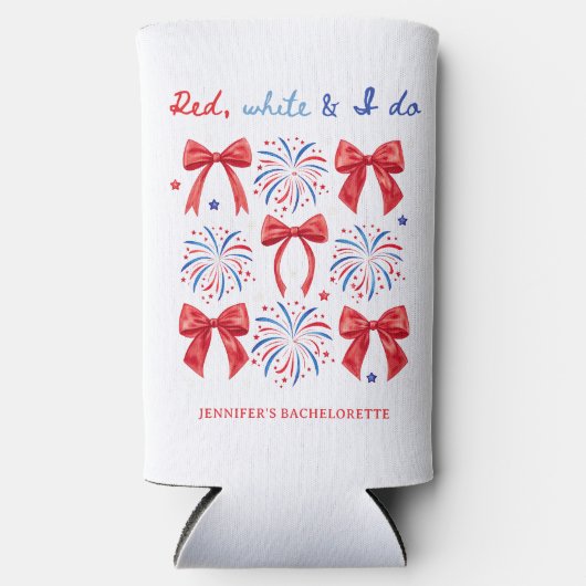 レッドホワイトと私が7月4日バチェロレッテ スリム缶クーラー (正面)