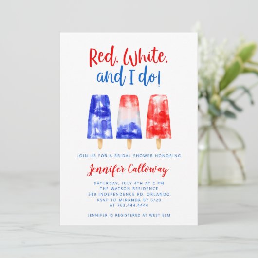 レッドホワイトと私は7月の4日ブライダルシャワー 招待状 (スタンド正面)