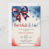 レッドホワイトと私は7月の4th弓ブライダルシャワー 招待状 (正面)