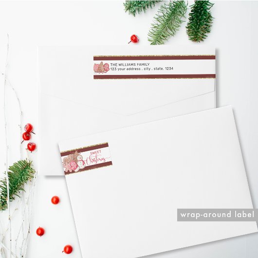 レッドホワイトと金ゴールドホリデークッキーズスイートクリスマス ラップアラウンドラベル