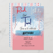 レッドホワイトと2つの誕生日招待状 招待状 (正面/裏面)