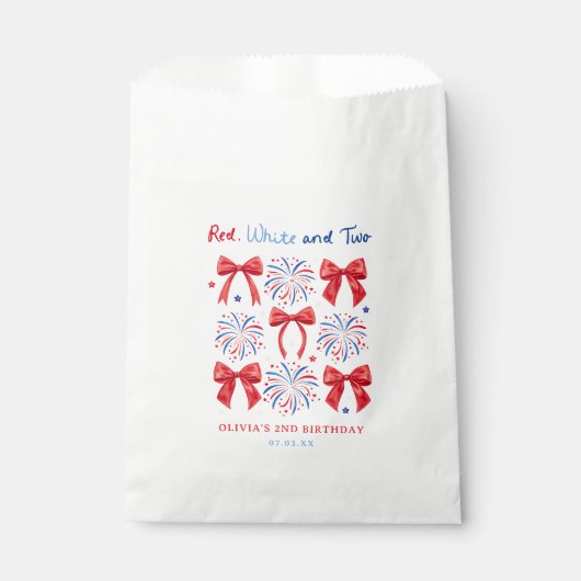 レッドホワイトと2つの7月の女の子2nd誕生日おやつ フェイバーバッグ (正面)