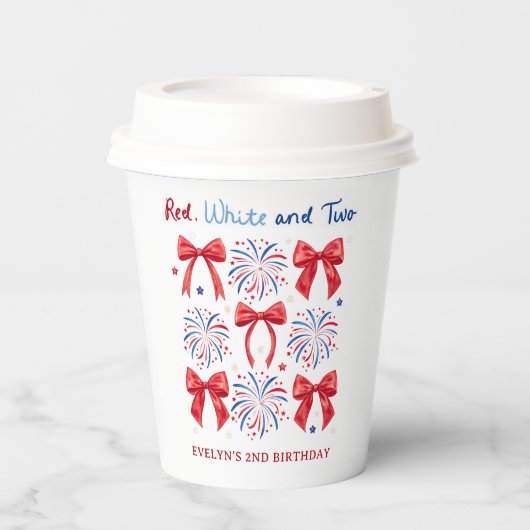 レッドホワイトと2つの7月4日ガール2日パーティー 紙コップ (正面)
