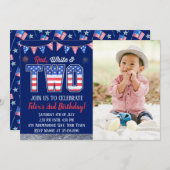 レッドホワイトと2人の少年7月4日誕生日 招待状 (正面/裏面)