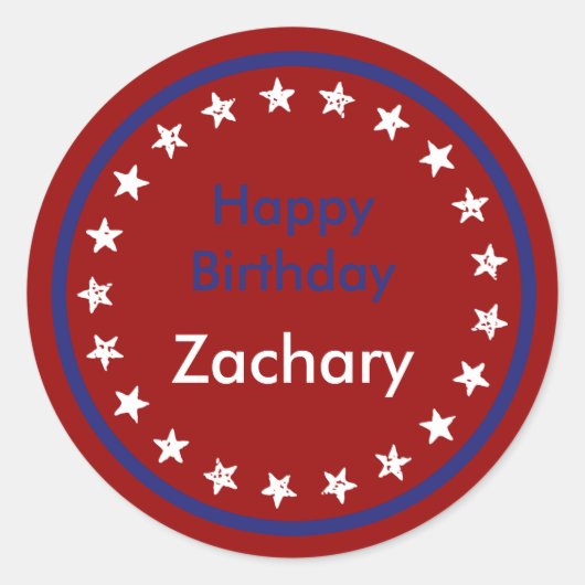 レッドホワイトアンドブルースターズハッピーバースデー ラウンドシール (正面)