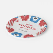 レッドホワイトアンドブルー花模様ハッピー7月4日 ペーパープレート (アングル)