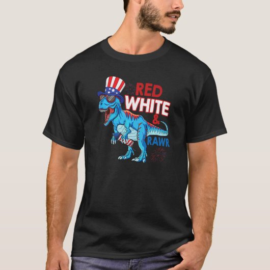 レッドホワイトアンドロゥアー・レックスUSA恐竜愛国者4th Tシャツ (正面)