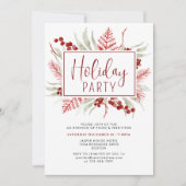 レッドホワイトウィンターボタニカルホリデーパーティー 招待状 (正面)