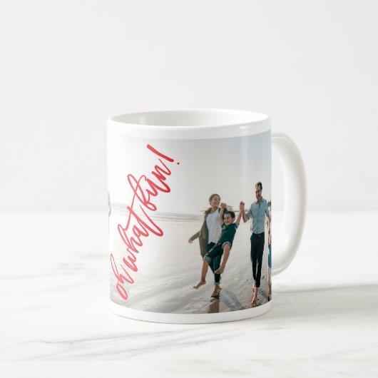 レッドホワイトオーワットおもしろいクリスマスホリデーフォト コーヒーマグカップ (正面右)