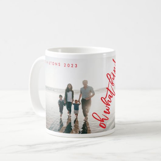 レッドホワイトオーワットおもしろいクリスマスホリデーフォト コーヒーマグカップ (正面左)