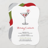 レッドホワイトカクテルマルティニモダンホリデーパーティー 招待状 (正面/裏面)