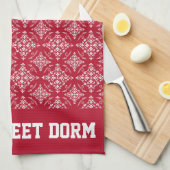 レッドホワイトカレッジチームカッコいいおもしろいドームスクール キッチンタオル (四つ折り)