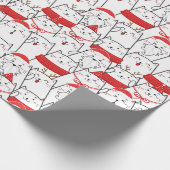 レッドホワイトキティ猫フローラクリスマスホリデーギフト ラッピングペーパー (角)