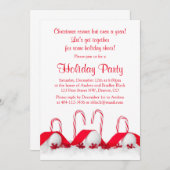 レッドホワイトキャンディキャンヌスノボールクリスマスパーティー 招待状 (正面/裏面)