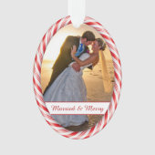 レッドホワイトキャンディーケーンフレーム写真テンプレート オーナメント (正面)