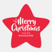 レッドホワイトキュートフォントメリークリスマスカスタム 星シール (正面)