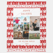 レッドホワイトクラシカルホリデー複数の写真 フリースブランケット (正面)