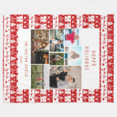 レッドホワイトクラシカルホリデー複数の写真 フリースブランケット (正面(横))