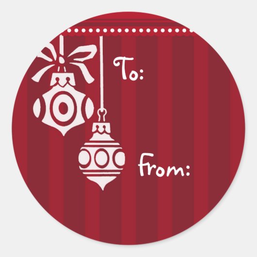 レッドホワイトクリスマスオーナメントギフトラベル ラウンドシール (正面)