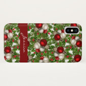 レッドホワイトクリスマスオーナメントクリスマスホリー Case-Mate iPhoneケース (裏面(横))