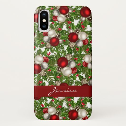 レッドホワイトクリスマスオーナメントクリスマスホリー Case-Mate iPhoneケース (裏面)