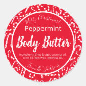 レッドホワイトクリスマスキャンディーケイン体バターラベル ラウンドシール (正面)