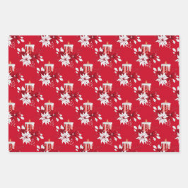 レッドホワイトクリスマスキャンドルオーナメントバラホリデー ラッピングペーパーシート