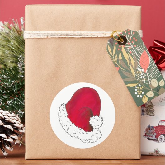 レッドホワイトクリスマスサンタファーザークリスマスハット ラウンドシール (クリスマス)