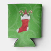 レッドホワイトクリスマスストッキング格言ホリーグリーン 缶クーラー (正面)