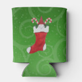 レッドホワイトクリスマスストッキング格言ホリーグリーン 缶クーラー (裏面)