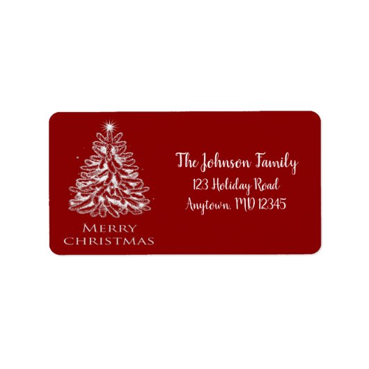 レッドホワイトクリスマスツリーカスタムの休日 ラベル (正面)