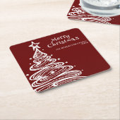 レッドホワイトクリスマスツリーパーティー スクエアペーパーコースター (アングル)